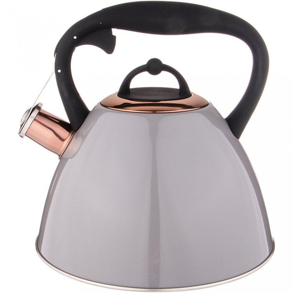Чайник Agness со свистком 2,7 л, титановое покрытие носика, термоаккумулирующее дно, индукция цвет: серый 914-151