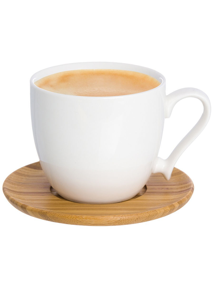 Чашка для капучино и кофе латте "Снежинка" 220 мл 11*8,3*7,5 см, с деревянной подставкой, диаметр подставки - 12 см