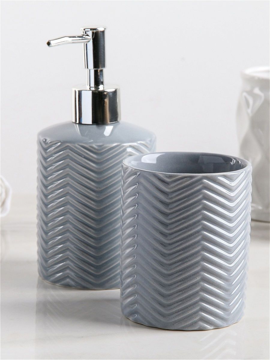 Набор для ванной "Минимал", 2 предмета (дозатор для мыла, стакан), цвет серый   4439048