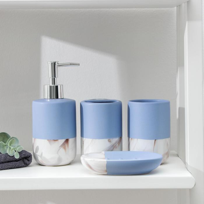 Набор для ванной "Лалли" 4 предмета (мыльница. дозатор для мыла, 2 стакана), цвет голубой   6851680