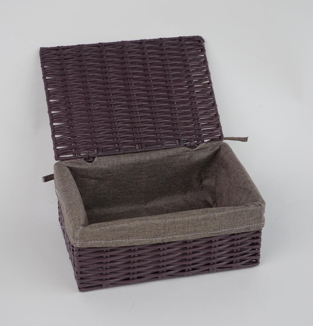 Корзина с крышкой для хранения плетеная, с тканевым вкладышем, размер 3 28*20*10 см TB-23P016K-S