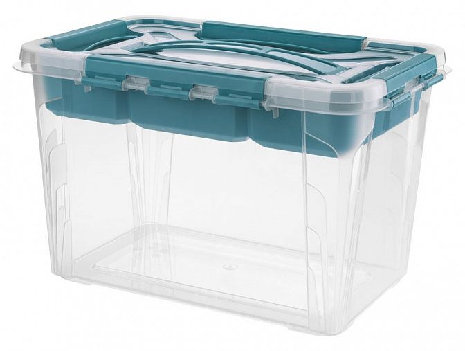 Ящик универсальный с замками и вставкой- органайзером grand box, 290х190х180мм, 6,65л (голубой)