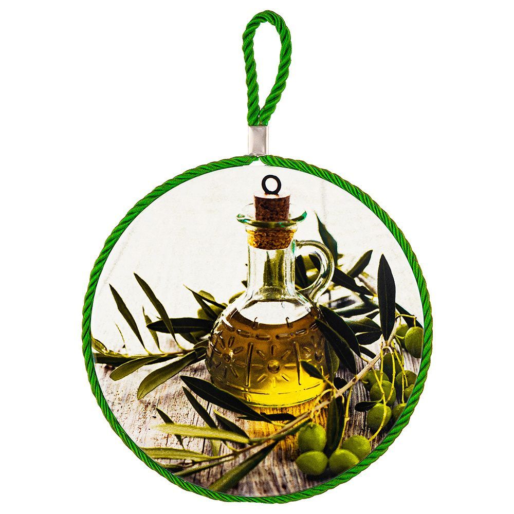 Подставка под горячее "Оливковое масло" 17*17*1 см с зеленым шнурком, круглая, керамика