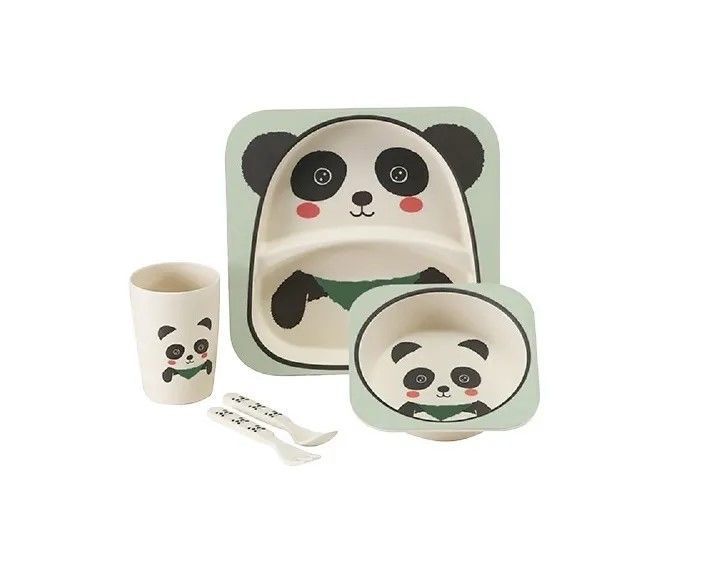 Набор бамбуковой посуды «Панда», 5 предметов: тарелка, миска, стакан, вилка, ложка 4780231   