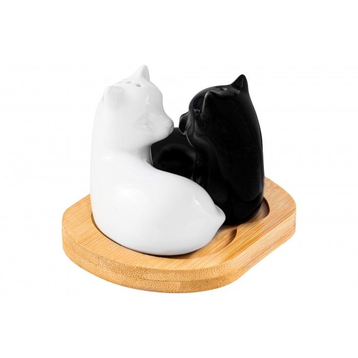 Набор для специй 2 предмета "Кошки черно-белые" 11*9*7 см, емкости 7*4*6 см 25 мл, на деревянной подставке 540351