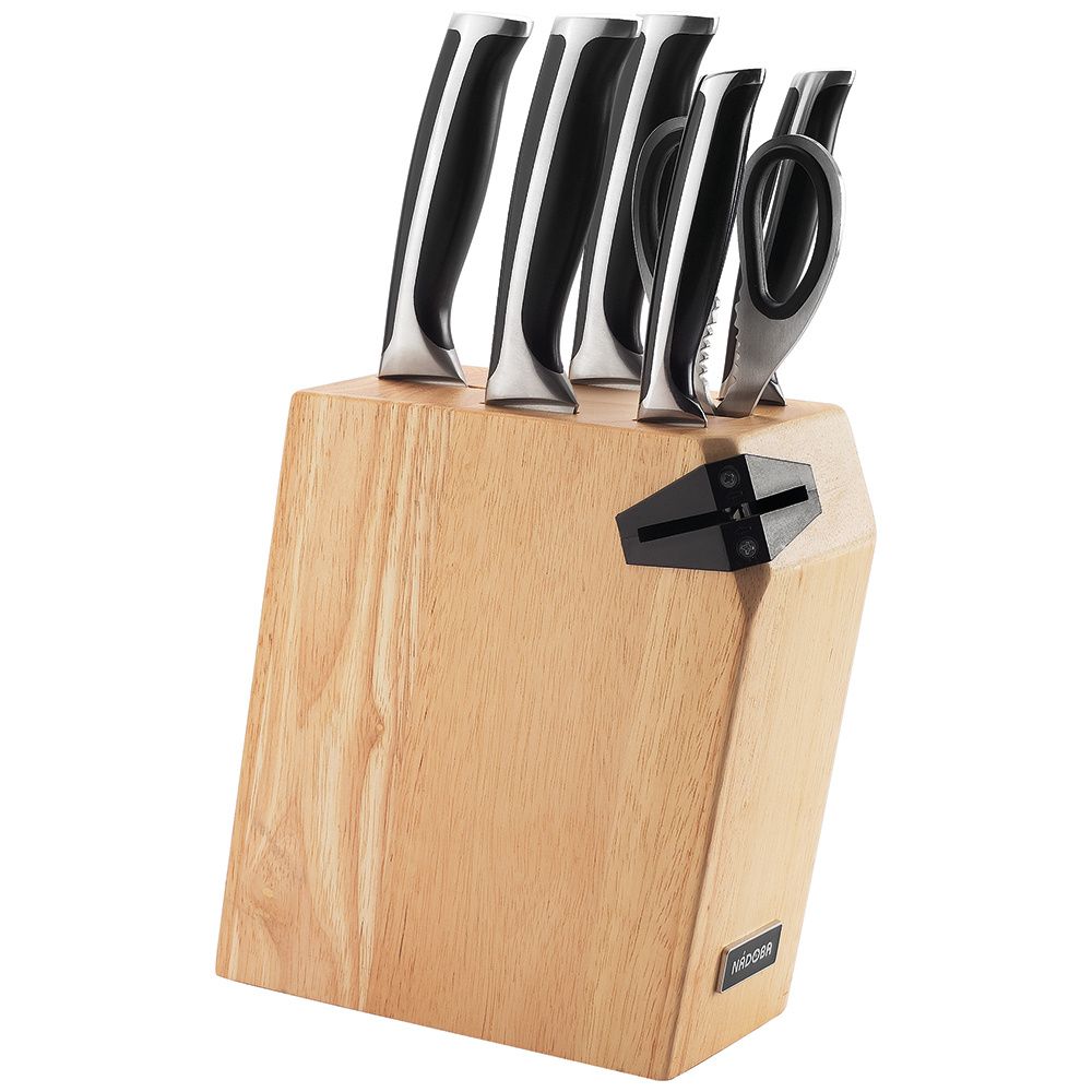 Набор из 5 кухонных ножей, ножниц и блока для ножей с ножеточкой, NADOBA, серия URSA