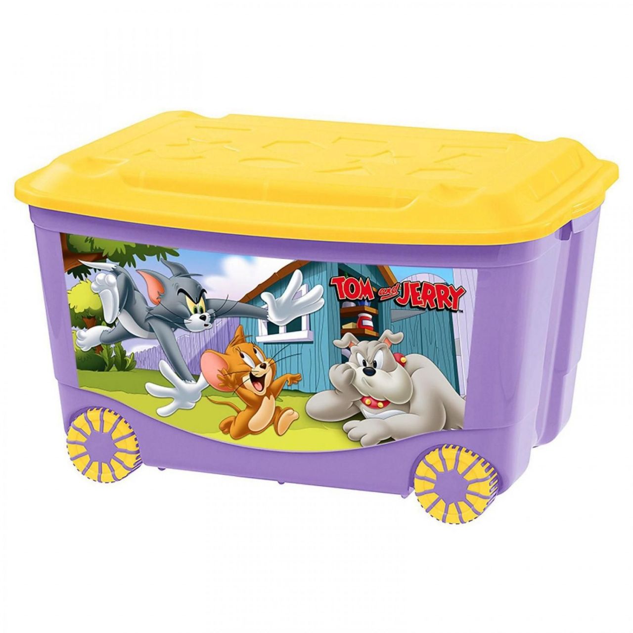 Ящик для игрушек на колесах с аппликацией Том и Джерри 580х390х335 мм (сиреневый)