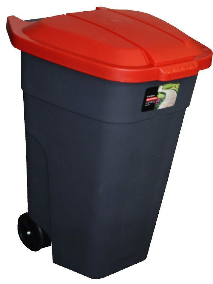 Бак для раздельного сбора мусора с крышкой на колесах 110л красный