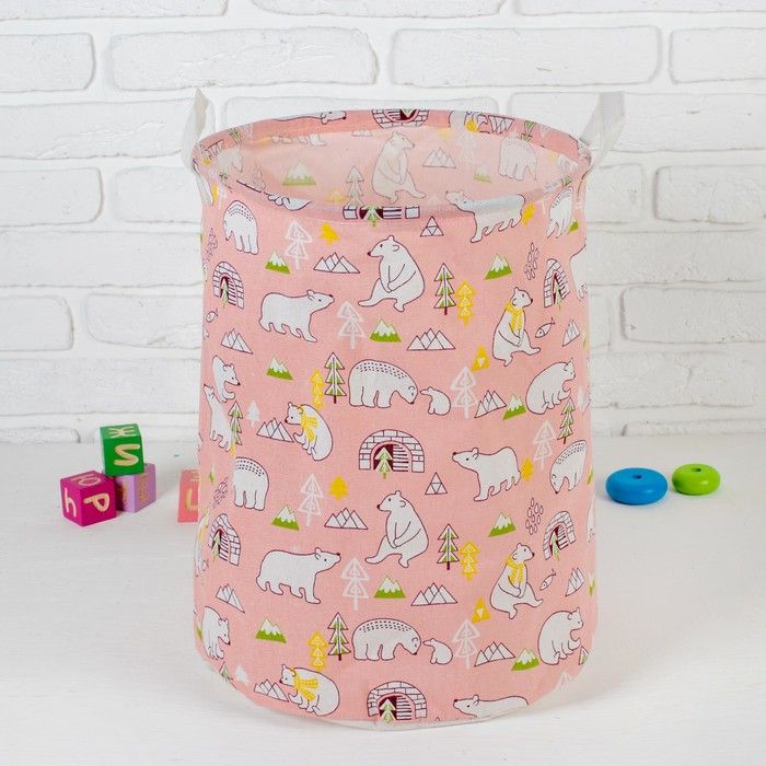 Корзина для хранения игрушек "Белые мишки" 30×30×45 см, розовая