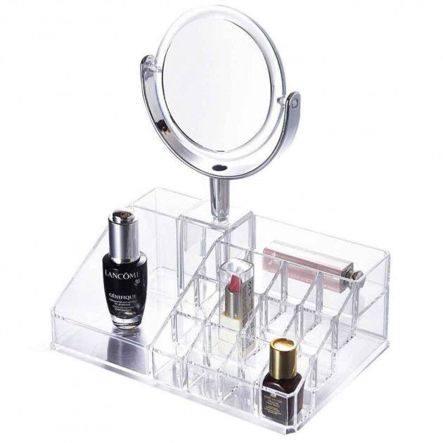 Пластиковый органайзер для косметики с 16 ячейками и съёмным зеркалом 1005