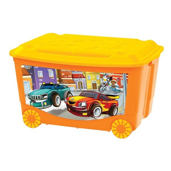 Ящик для игрушек на колесах (580х390х335) с апликацией (розовый)