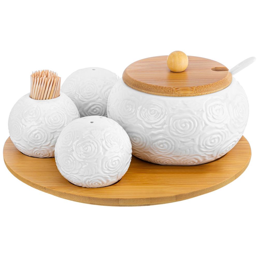 Набор 4 пр. "Розы" 20,5*20,5*10 см - сахарница, вазочка под зубочистки и набор для специй 2 предмета 540789