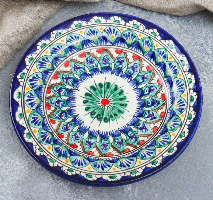 Тарелка Риштанская Керамика "Цветы", синяя, плоская, 17 см, микс 2410840   