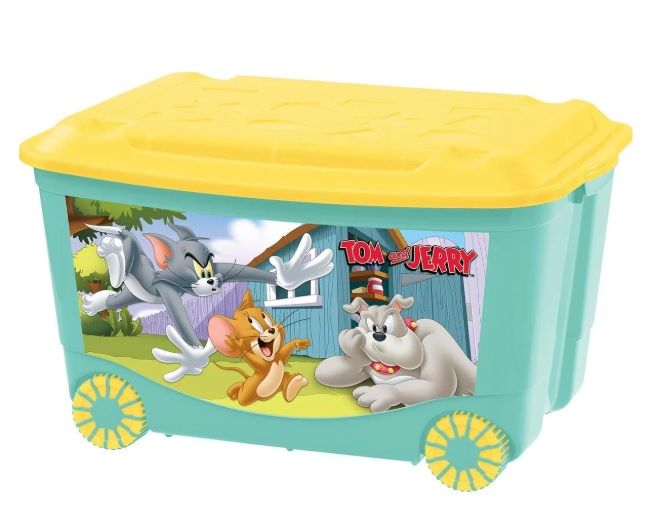 Ящик для игрушек на колесах с аппликацией Том и Джерри 580х390х335 мм (зеленый)