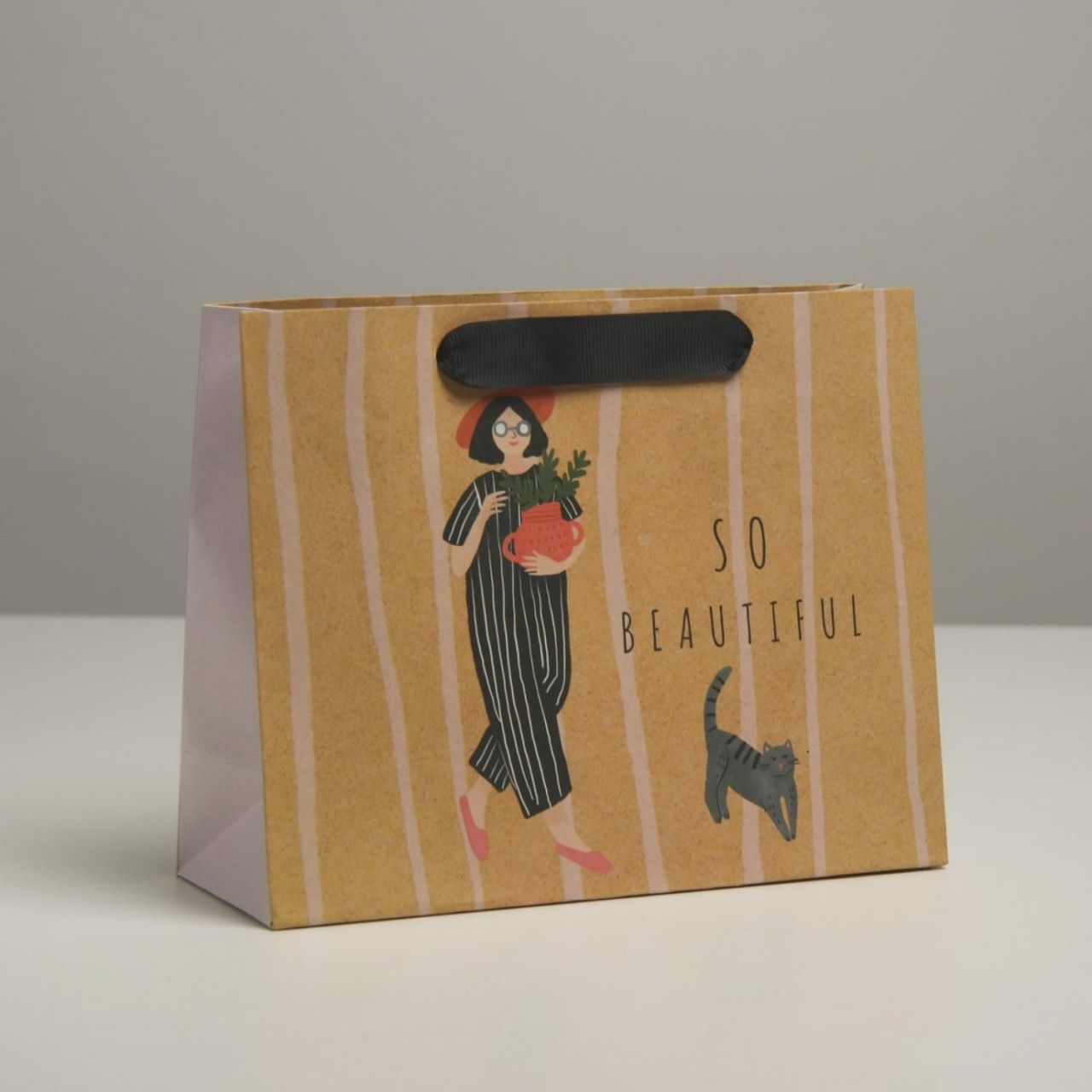 Пакет крафтовый подарочный Cat, 22 × 17,5 × 8 см   7188217