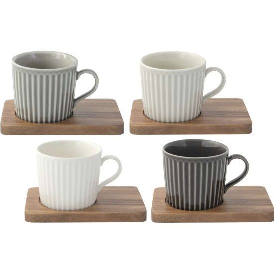 #Набор из 4-х чашек 0.11л(бел;св.сер;сер;чёрн.) на подставке (акация) "Время отдыха" в подарочн уп