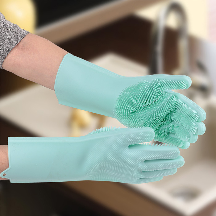 Перчатки хозяйственные силиконовые, для мытья посуды, 240 г., цвет МИКС   4104768
