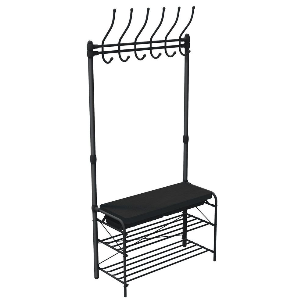 Вешалка напольная (арт. ВПШ2) 82,5х33,5х175 см, 6 крючков, обувница с сиденьем и ящиком