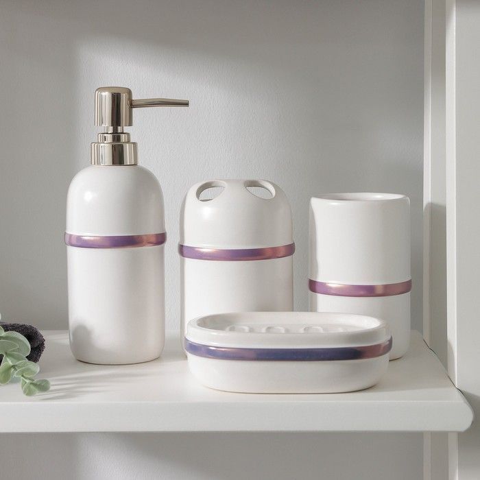 Набор для ванной "Бурлеск", 4 предмета (мыльница, дозатор для мыла, 2 стакана), цвет белый   6851673