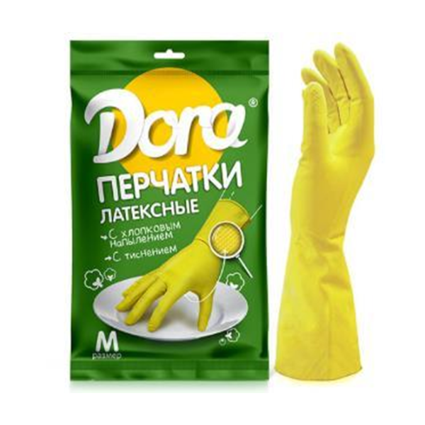 Перчатки латексные Dora с хлопковым напылением "Универсальные"  (240) (Цвет перчатки: Желтый, Размер: M)