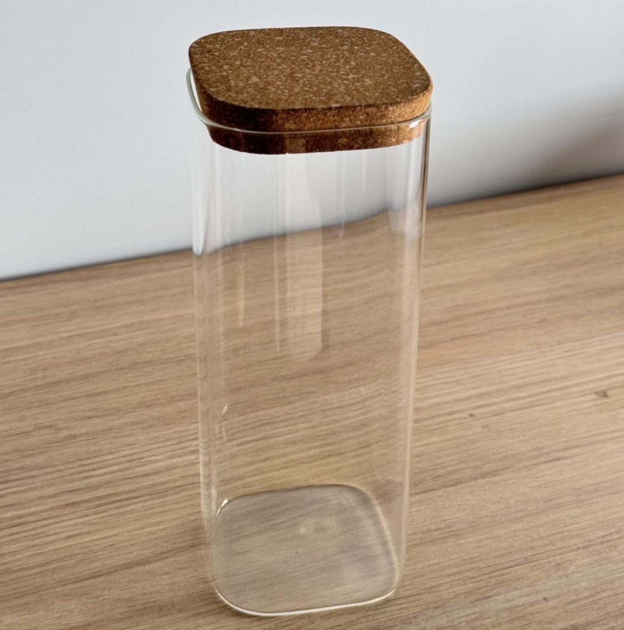 #Банка квадратная для сыпучих 10*25 см 2000мл, пробковая крышка, стекло 35114-c10*25sq