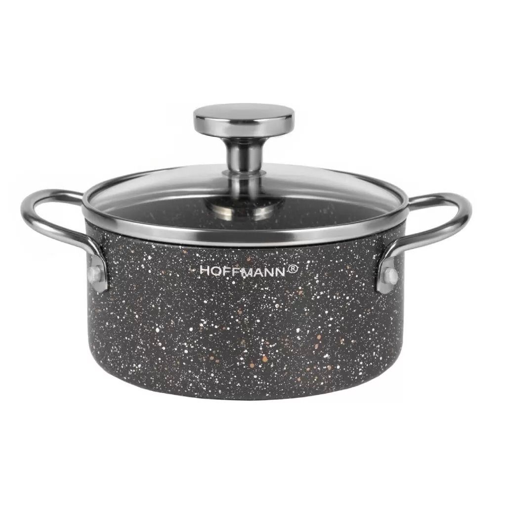 НМ 7768 кастрюля из алюм. с мрам. покр., черная, 1,5  л. (18см)