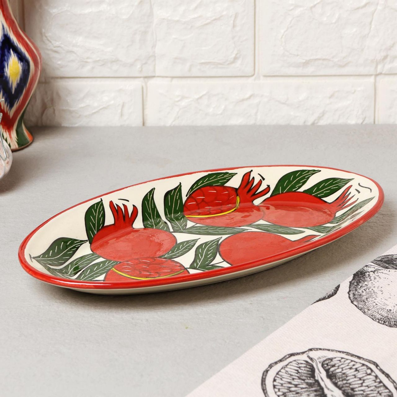 Блюдо Риштанская Керамика "Гранаты", 29,5см, разноцветное, овальное 10402746