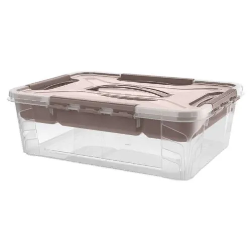 ЯЩИК УНИВЕРСАЛЬНЫЙ С ЗАМКАМИ И ВСТАВКОЙ- ОРГАНАЙЗЕРОМ "GRAND BOX", 390х290х124ММ, 10Л (Коричневый)