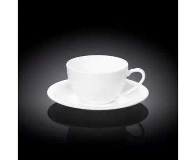 Wilmax WL-993001/AB 6 oz Olivia White Porcelain Cappuccino Cup with Saucer, 2-Piece Set