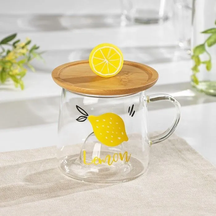 Кружка с деревянной крышкой "Лимончик" 350 мл, 12x10,5x9 см 4624652
