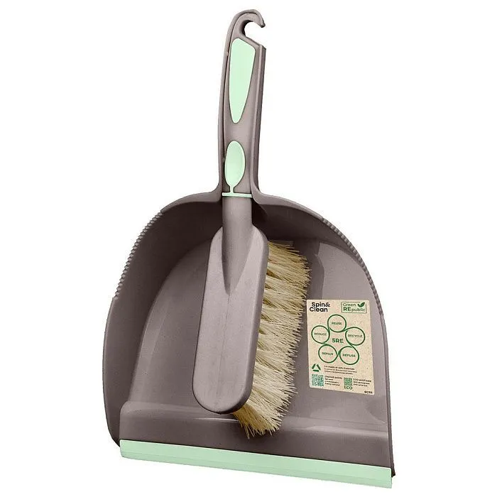 Щетка с совком Spin&Clean Green Republic, с антискользящей ручкой, гибкая щетина, 85х215х310