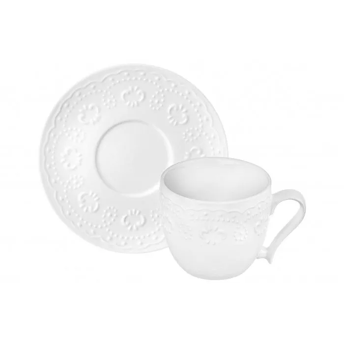 Чайная пара "Белый узор" 2 предмета, чашка - 11*8,4*7,4 см, 260 мл, блюдце - 14*14*1,7 см