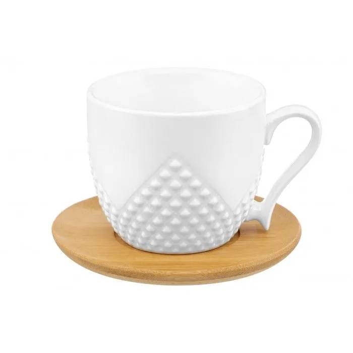 Чашка для капучино и кофе латте "Ромбики" 11*8,3*7,5 см 220 мл, с деревянной подставкой, диаметр подставки - 12 см