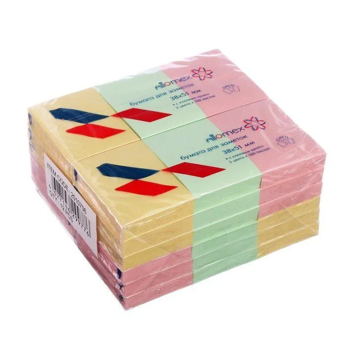 Блок с липким краем 38*51мм Pastel Attomex 100л 3цвета пастельные 2010706   4774595