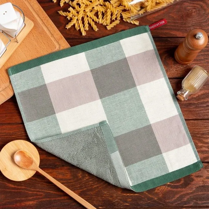 Полотенце кухонное двухстороннее Доляна "Клетка" цв.зелёный 35*35 см, 100% хлопок 7528280