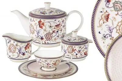 Чайный сервиз "Королева Анна" 21 предмет на 6 персон  (6 чашек 0.2л , 6 блюдец, 6 тарелок 21см , чайник 1.0л , сахарница 0.25л , молочник 0.275 )