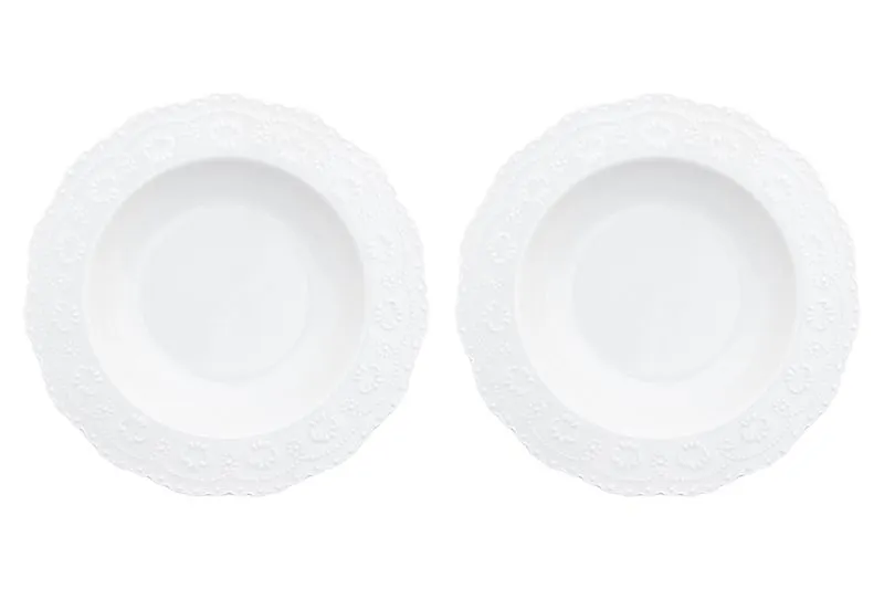 Набор круглых суповых тарелок с ажурными краями "Белый узор" 2 предмета, 22*22*4 см 400 мл - каждая