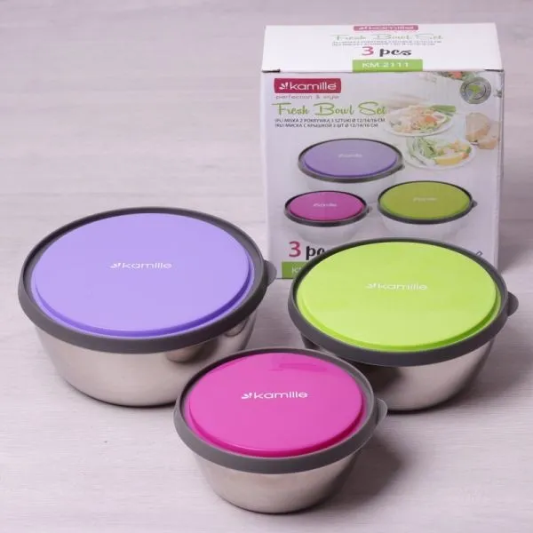 Набор емкостей 3шт из нержавеющей стали с пласт...