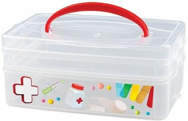 КОРОБКА УНИВЕРСАЛЬНАЯ С РУЧКОЙ И ДЕКОРОМ "MULTI BOX" 2 СЕКЦИИ, 245Х160Х105 ММ (Бесцветный) (аптечка)