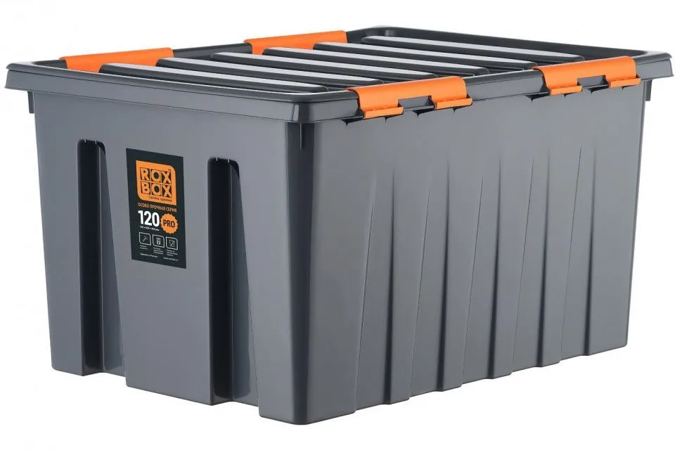 Ящик с крышкой особопрочный серии Rox Box PRO, "120", антрацитовый