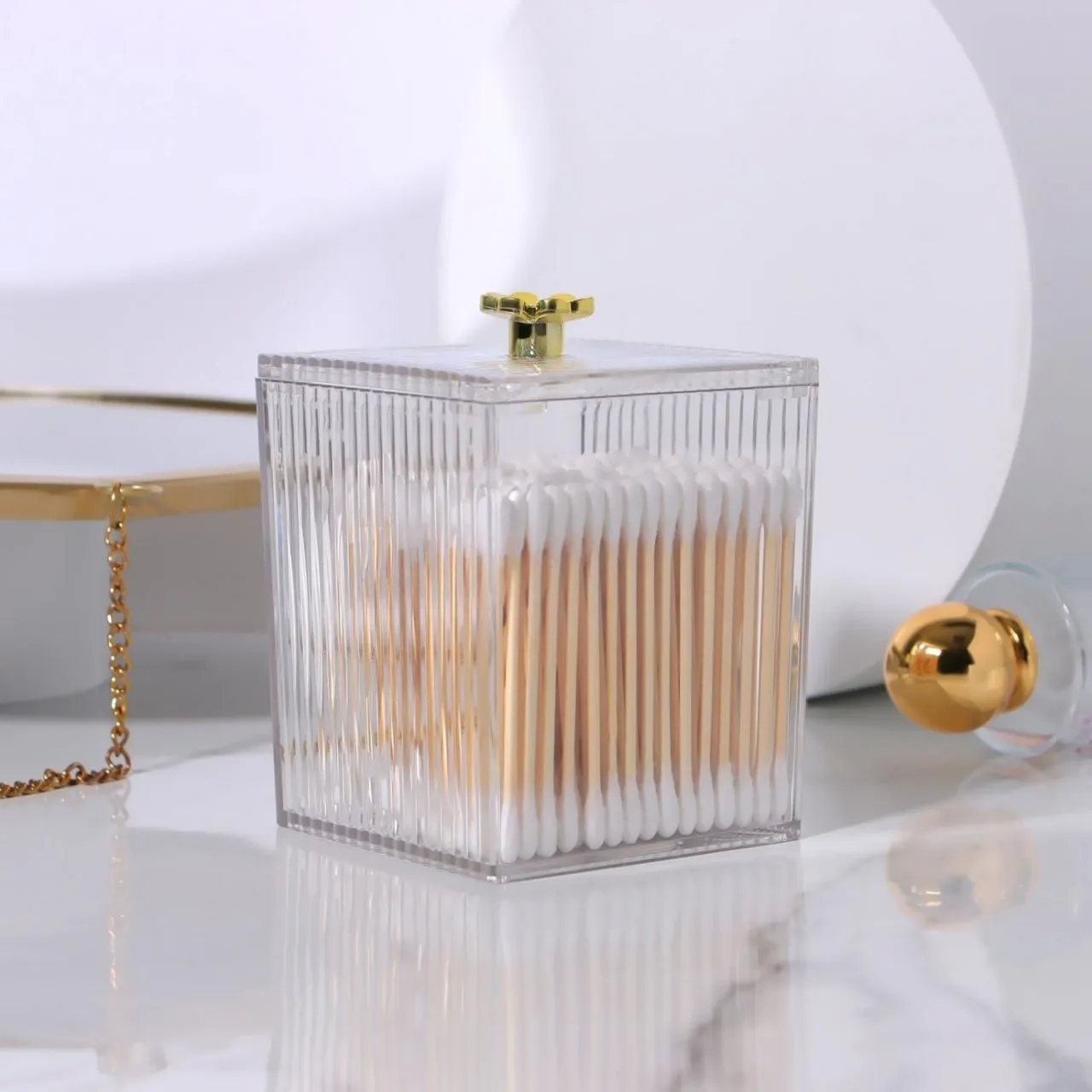 Органайзер д/ват палочек 1секц с крышк FLOWER 11*8,5*8,5см прозрач к/кор накл QF 10225411