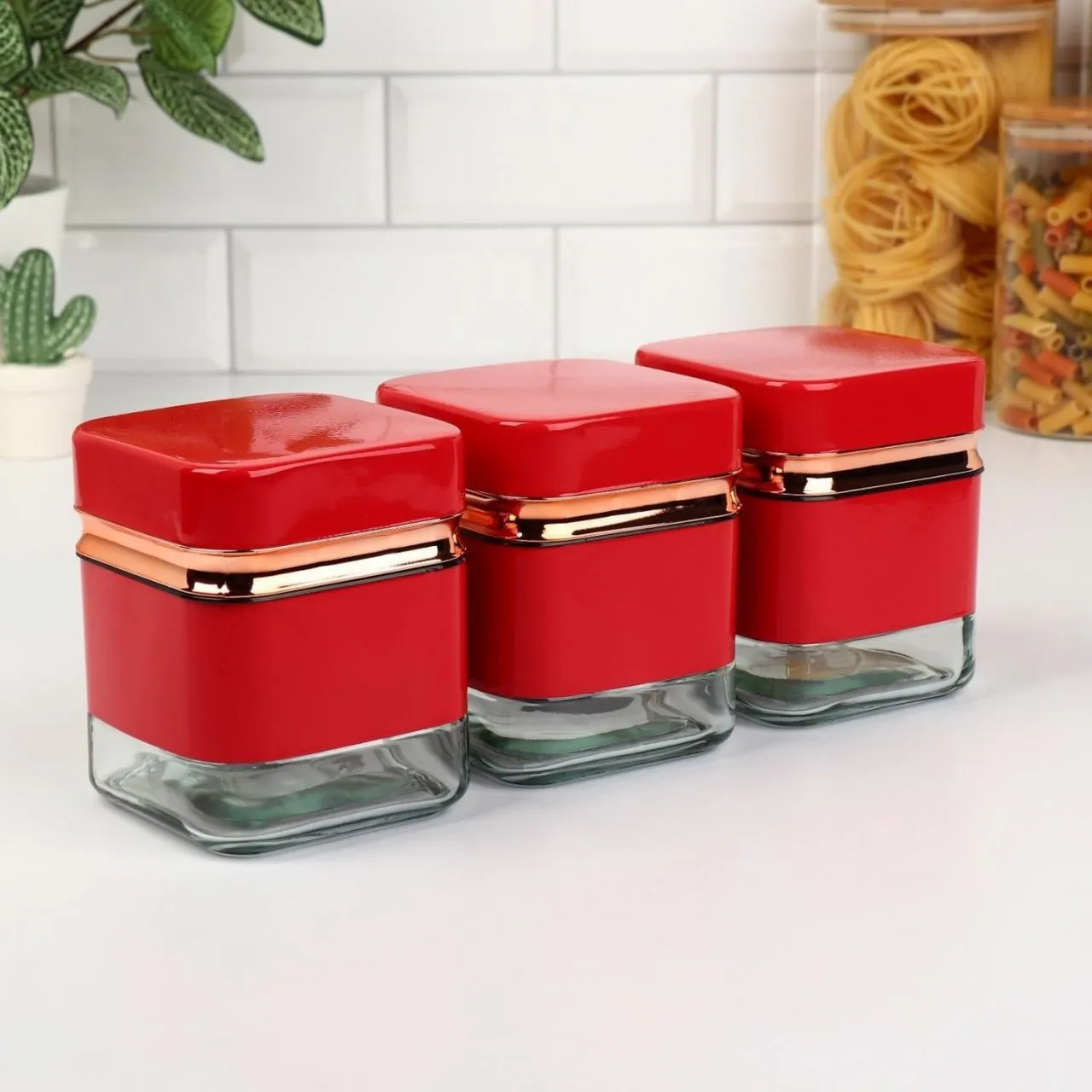 Набор банок для сыпучих продуктов 3 шт "Классика" 500мл,  9,5х9,5х11,8 см, цвет красный    9343901