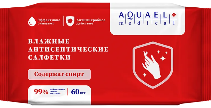 AQUAELLE MEDICAL Влажные антибактериальные салфетки 60 шт.
