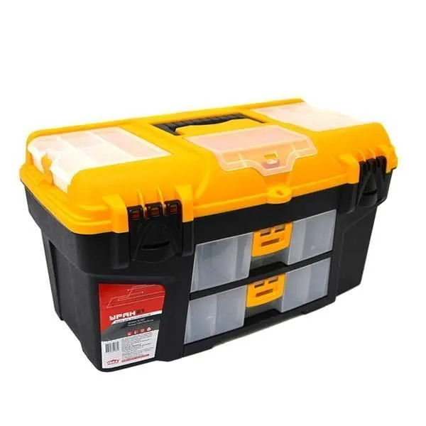 Ящик для инструментов УРАН 21' (с двумя консолями и коробками) Желтый с черным 0,29х0,275х0,53м