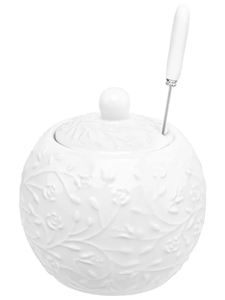 Сахарница "Веточки-цветочки" с металлической ложкой, 11*11*12 см 500 мл, 630064