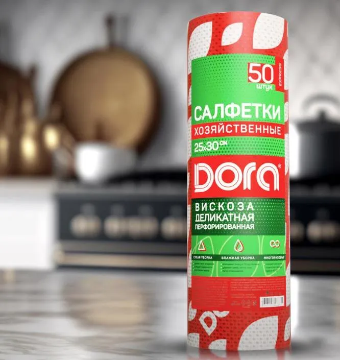 Салфетки из вискозы Dora, 25х30см, 50шт, перфорированные, в рулоне (9)