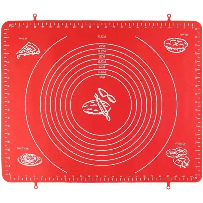 Коврик для раскатки теста и выпечки силиконовый "Красный" 50*40 см, упаковка - картонный хедер