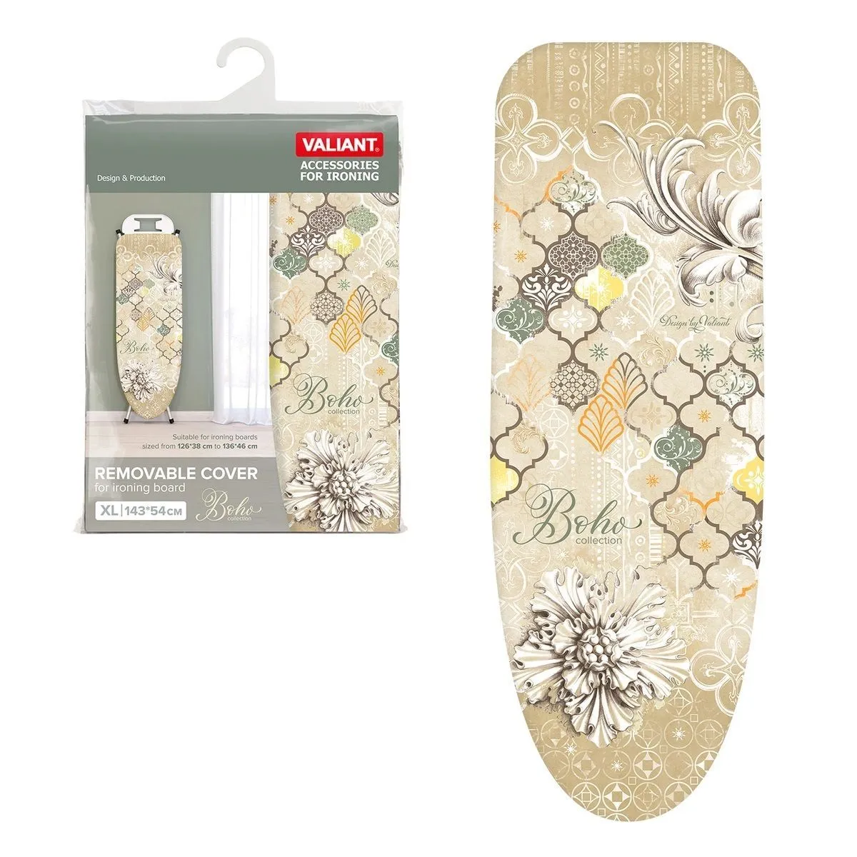 VAL BH-BG14354-XL Чехол для гладильной доски, большой, 143*54 см, BOHO BEIGE