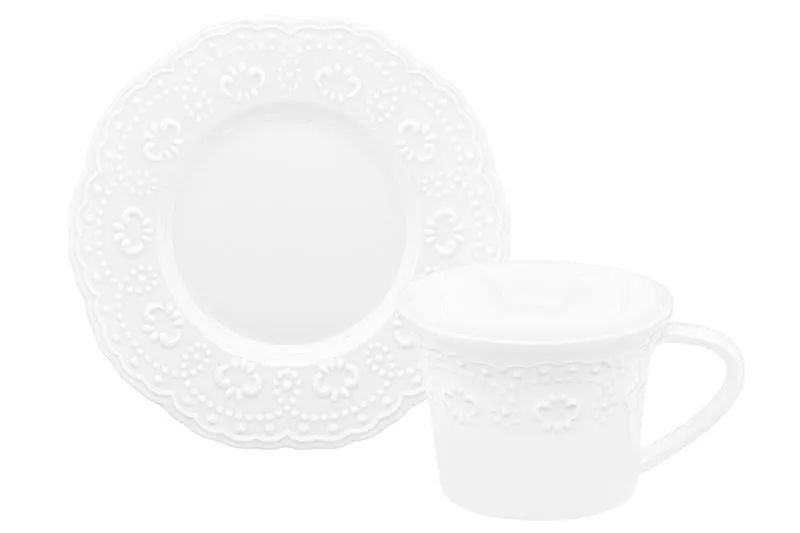 Чайная пара "Белый узор" 2 предмета, чашка - 11,5*9*6,5 см 220 мл, блюдце - 15*15*2 см