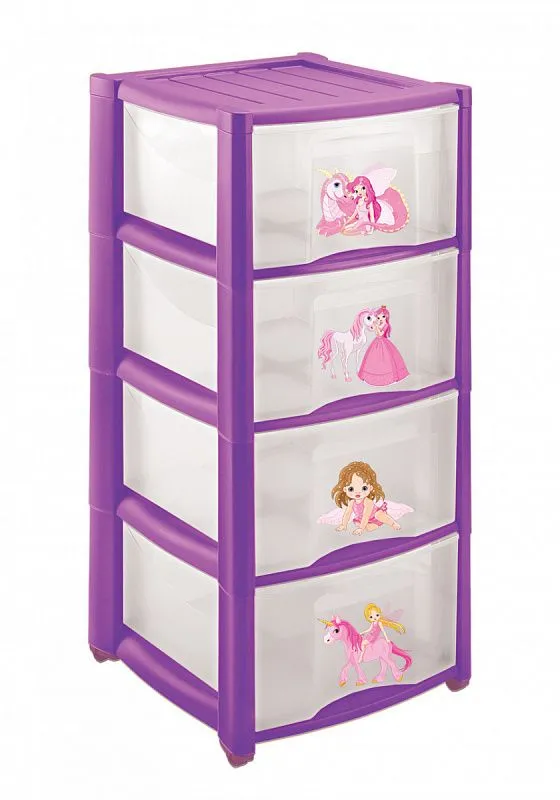 Комод детский на колесах с апликацией (4 ящика) сиреневый